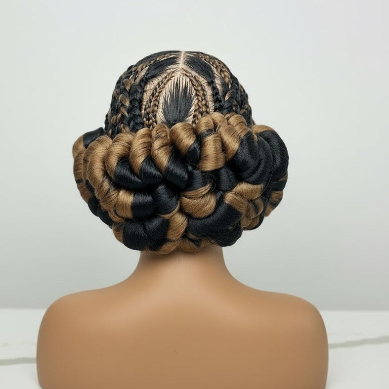 Handmade Cornrow Bun Braided Wig. Full Lace Cap.