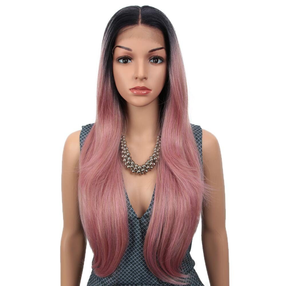 NEW JOEDIR SYNTHETIC HAIR WIG PINK/BLACK LACE FRONTAL AGATHA 28″ STRAIGHT