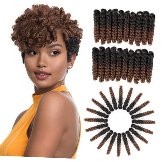 10” 3Packs Short Curly Crochet Hair 10 Inch 6mm-3Packs 1B/30 Black to Brown