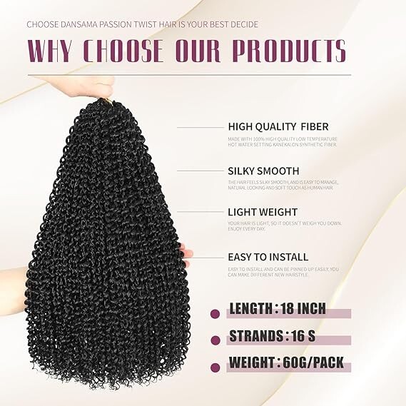 4 PACK – DANSAMA 18IN PASSION TWIST CROCHET HAIR BOHO LOCS 1B FOR BLACK WOMEN