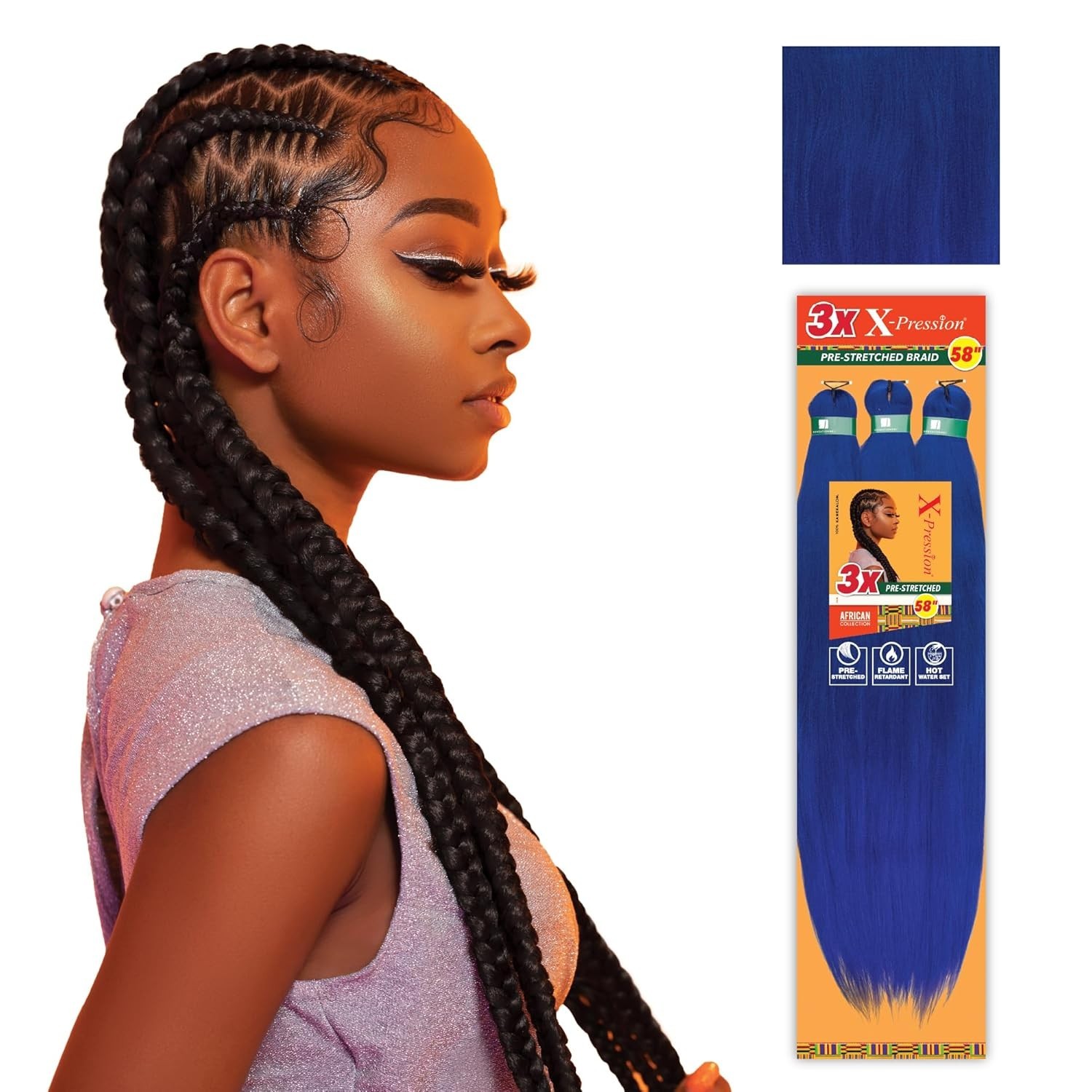 X-pression 58″ Blue Flame Retardant Kanekalon Braiding Hair for Stylish Twists