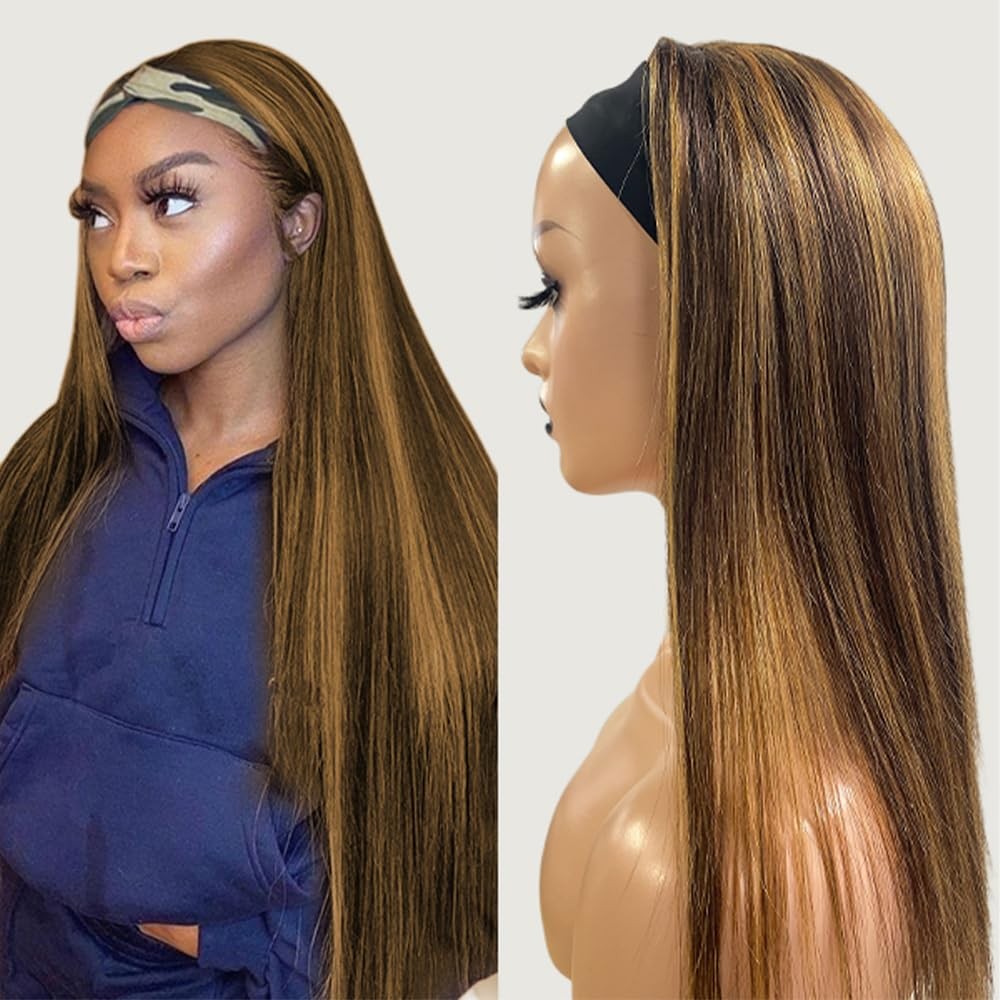 Tnice Ombre Headband Wig Human Hair Straight 22 Inch 4/27 Highlight Headband