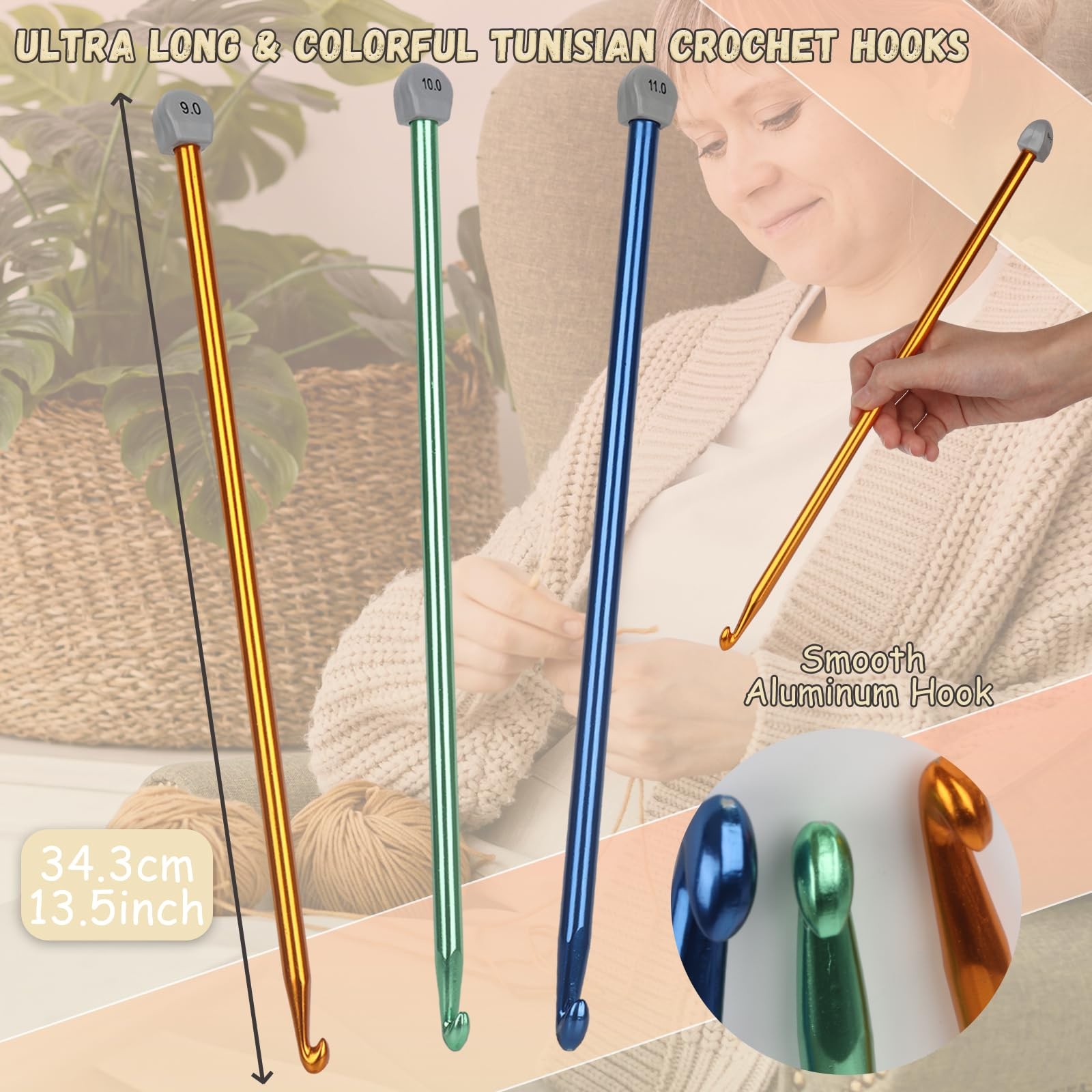 Coopay Tunisian Crochet Hook Set – 9mm 3 SIZE: 10mm 11mm, 3PCS: 9.0-11mm