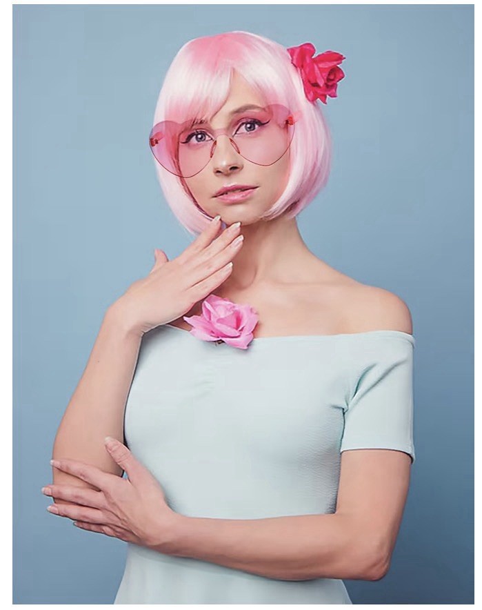 LIULIUBTY Pink Straight Bob Wig Flat Bangs 12 in Adjustable Mesh Cap Cosplay