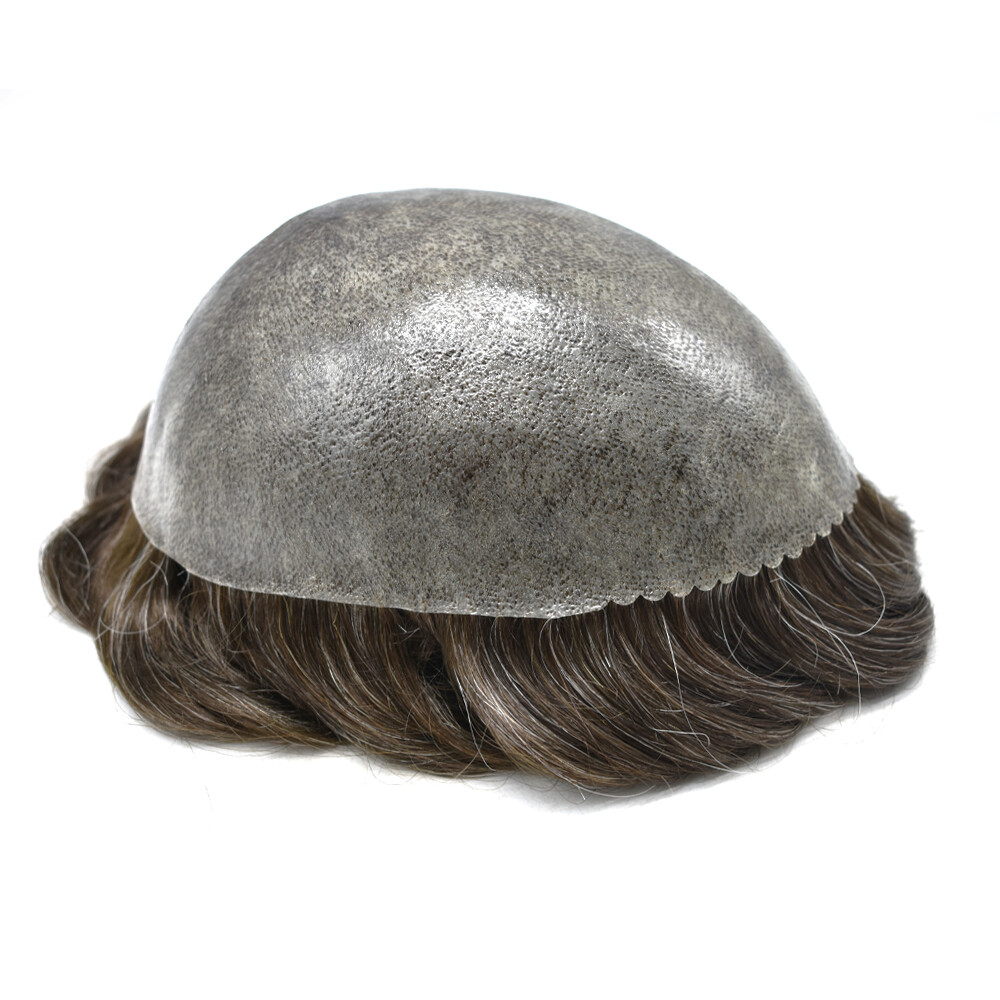 Men Human Hair Piece Replacement Systems Thin Skin Full Poly Toupee Hair Units