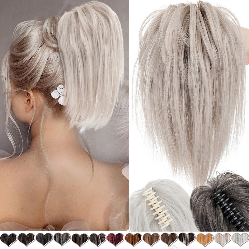 THICK Messy Bun Hair Piece Scrunchie Updo Claw Clip Hair Extensions as Human 12″