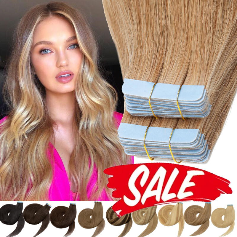 Russian Tape In Remy Human Hair Extensions Skin Weft Invisible Thick 16 18 20 22