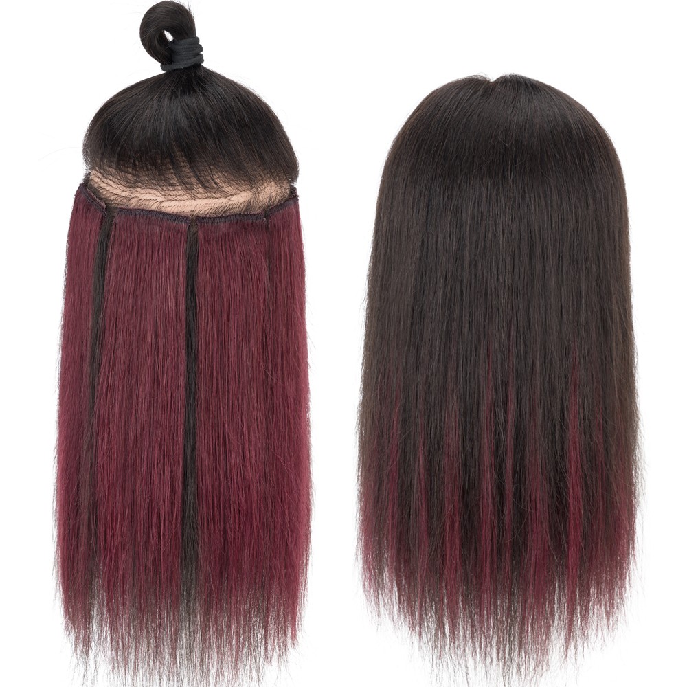 6pcs 6 Clips in 100% Human Hair Extensions Short Hairpiece Lace Weft Highlights
