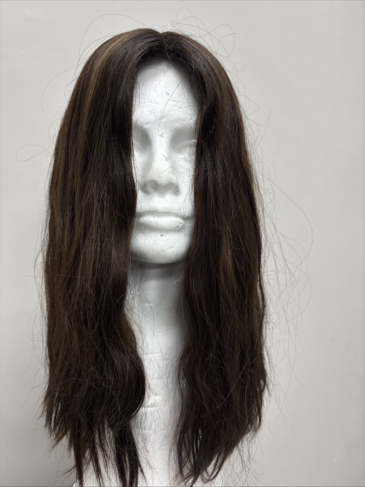 Kosher Human Hair Wig, Dark Brown With Caramel Highlights, Straight, Skin Top