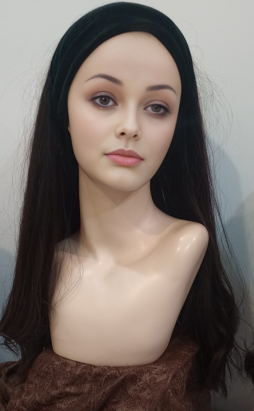 Human Hair Band Fall Wig Kosher Jewish Sheitel Shaitel Dark Brown Almost Black