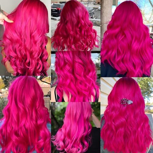 10 PCS Hot Pink Hair Extensions Clip in Kid’s Party Highlights, 10 PCS-Hot Pink