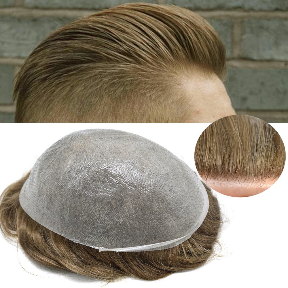 Mens Toupee Ultra Thin Skin Hair Replacement System Invisible V-Loop Hair Piece