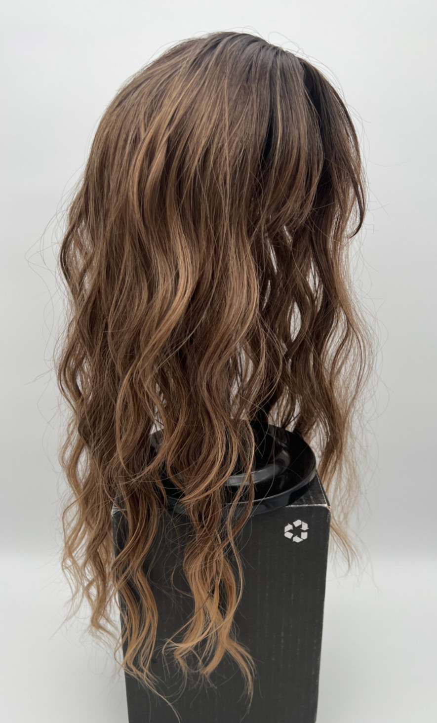 Ombre Brown Dark Roots w/ Side Bangs Long Wavy 20in Women Premium Hair Topper