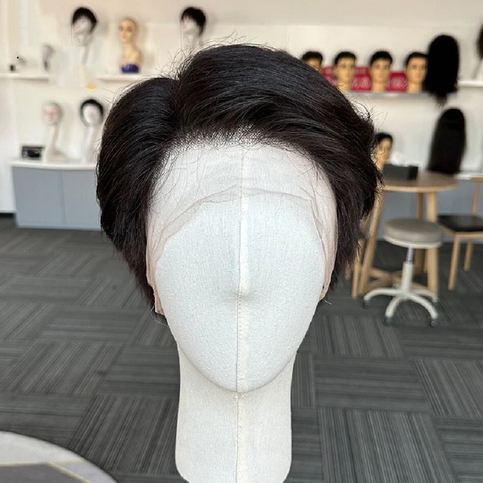 Pre Styled Short Cut Lace Front Wig For Men Pre Cut Human Hair Male Hairpiece
