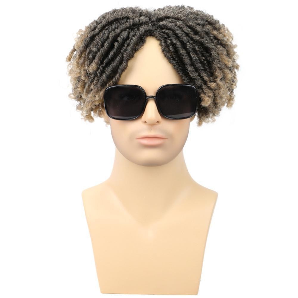 Men’s Synthetic Dreadlocks Toupee, African Twist Curly Hairpiece for Black Men