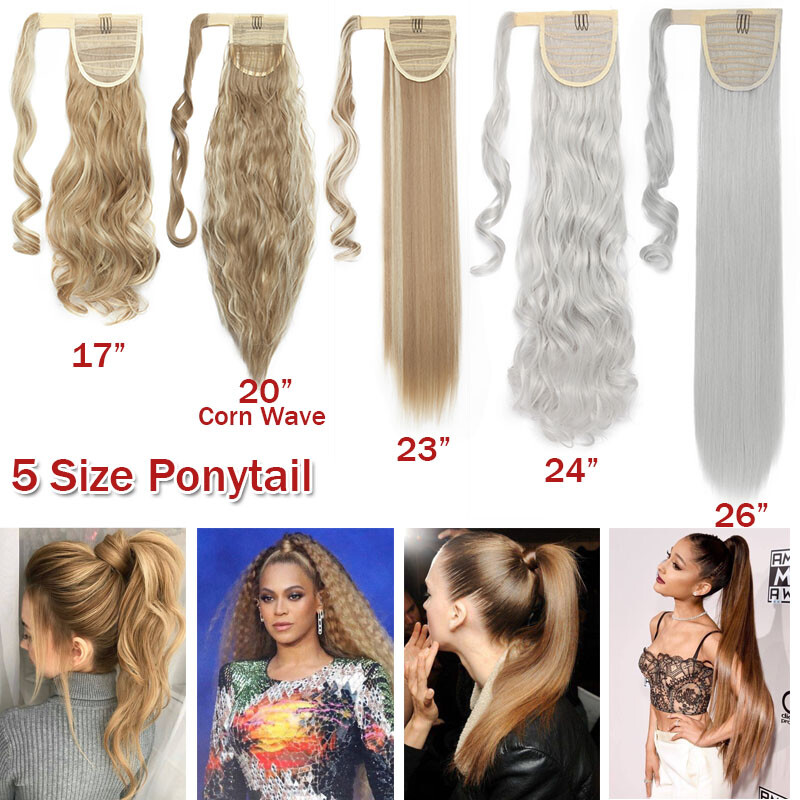 Hair Magic Wrap Around Ponytail Clip In Extensions Horsetail Stragiht Corn Wave