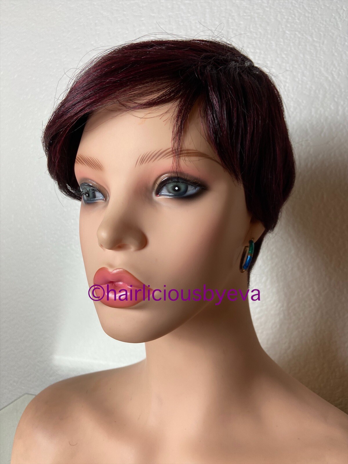 Synthetic Wig Short Pixie Wig Buzz Cut Red Wine Burgundy 99j