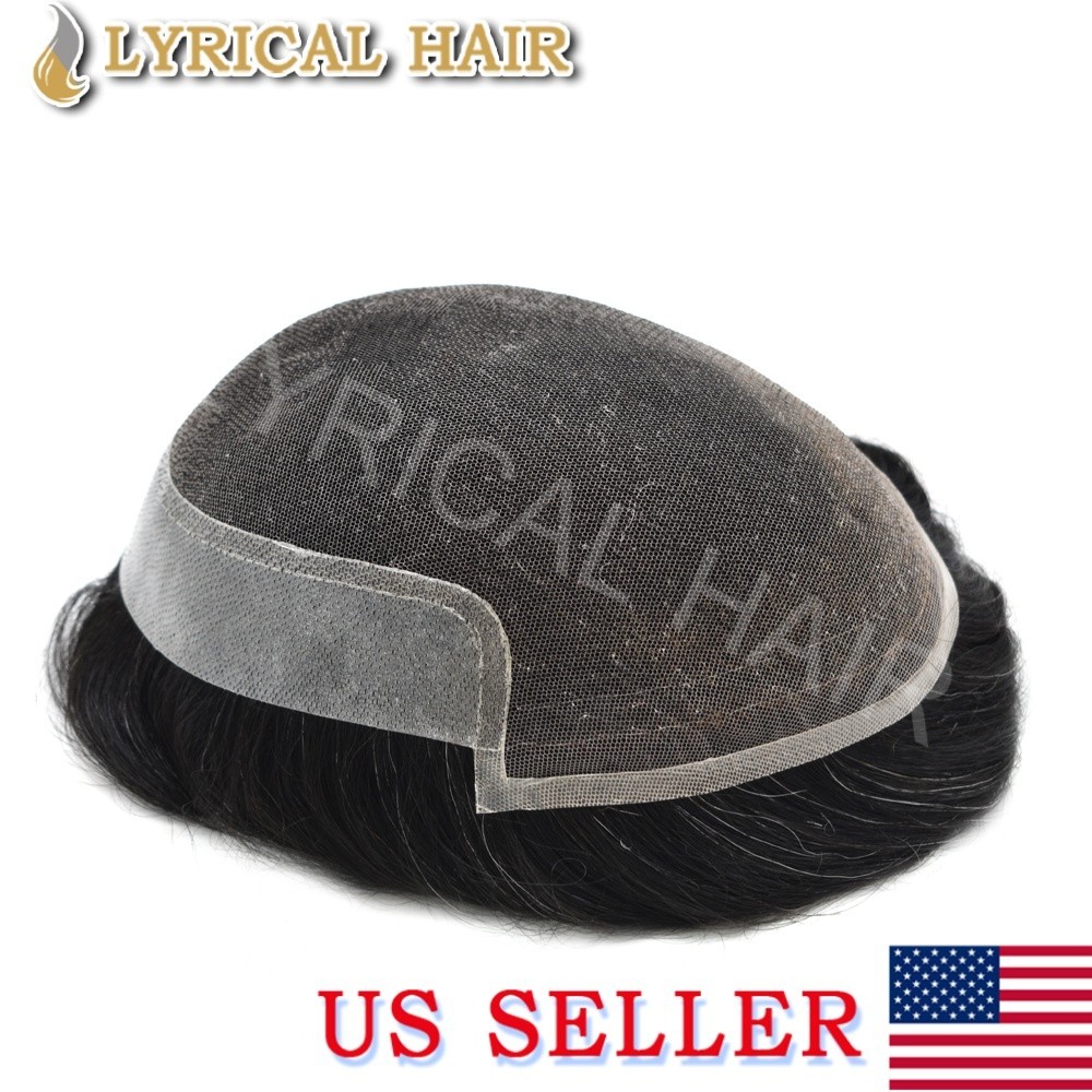 Mens Toupee French Lace Front Human Hair Invisible Hairpiece Skin PU Hair System
