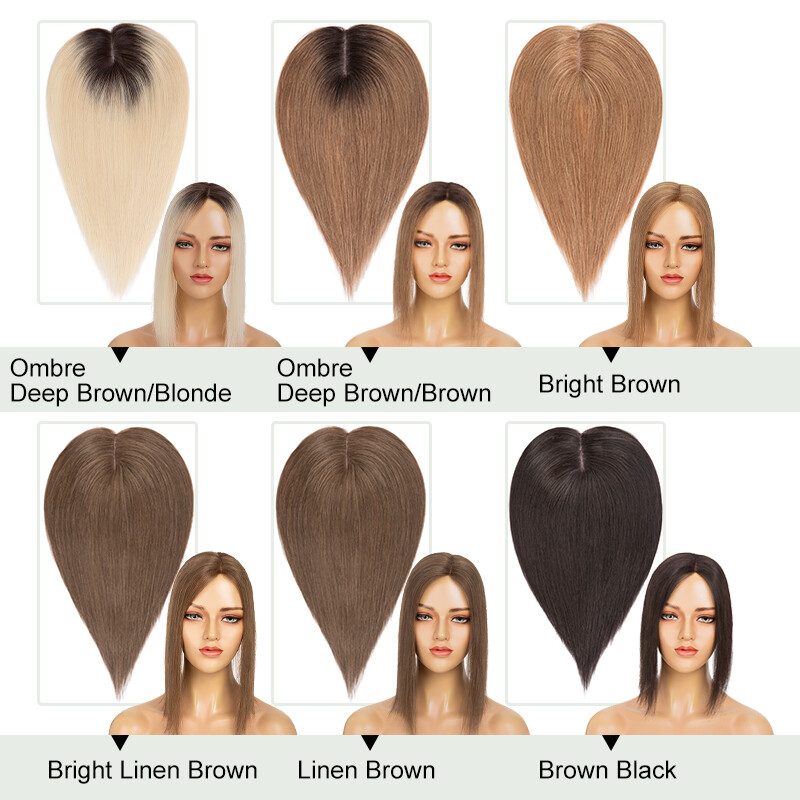 100% Real Human Hair Clip in Hairpiece Topper Top Toupee for Women Thinning Hair