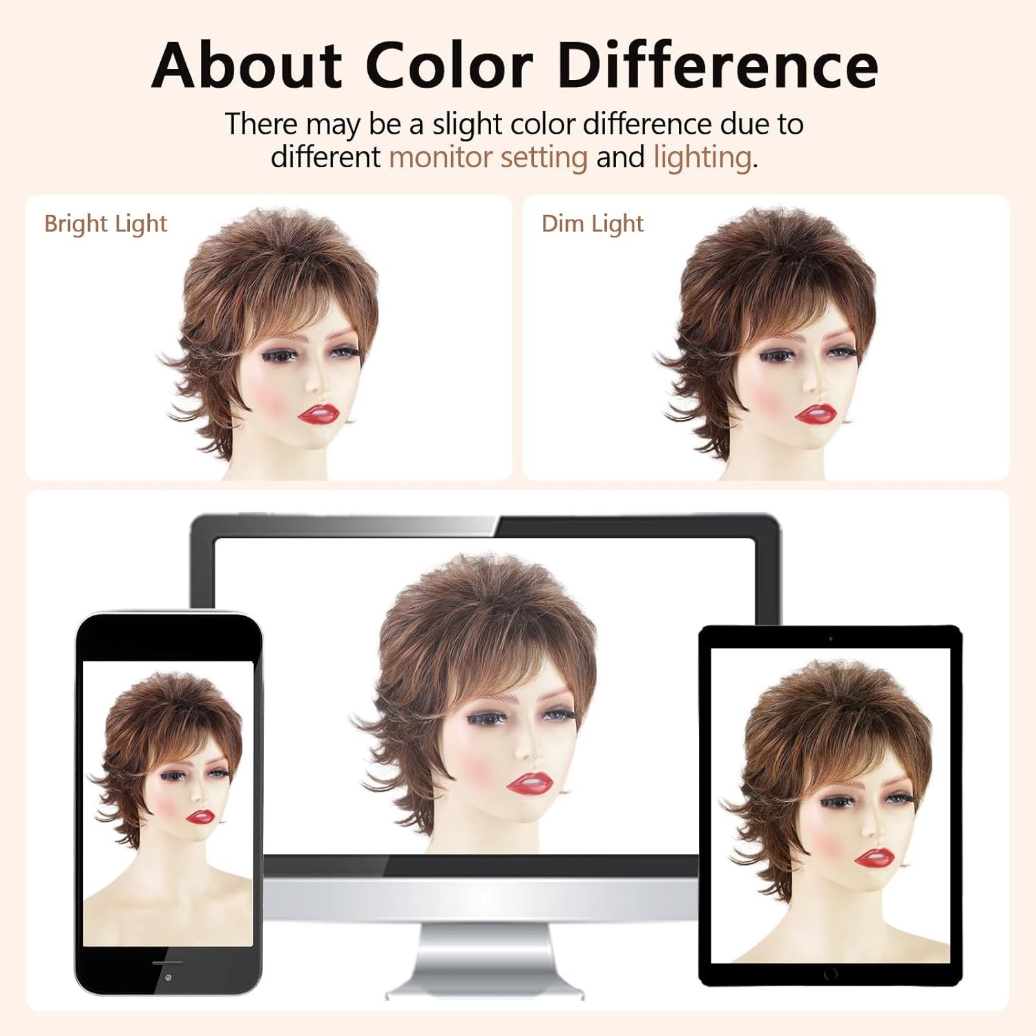 Short Curly Wigs Women Brown Synthetic Heat Resistant Layered Party Wig