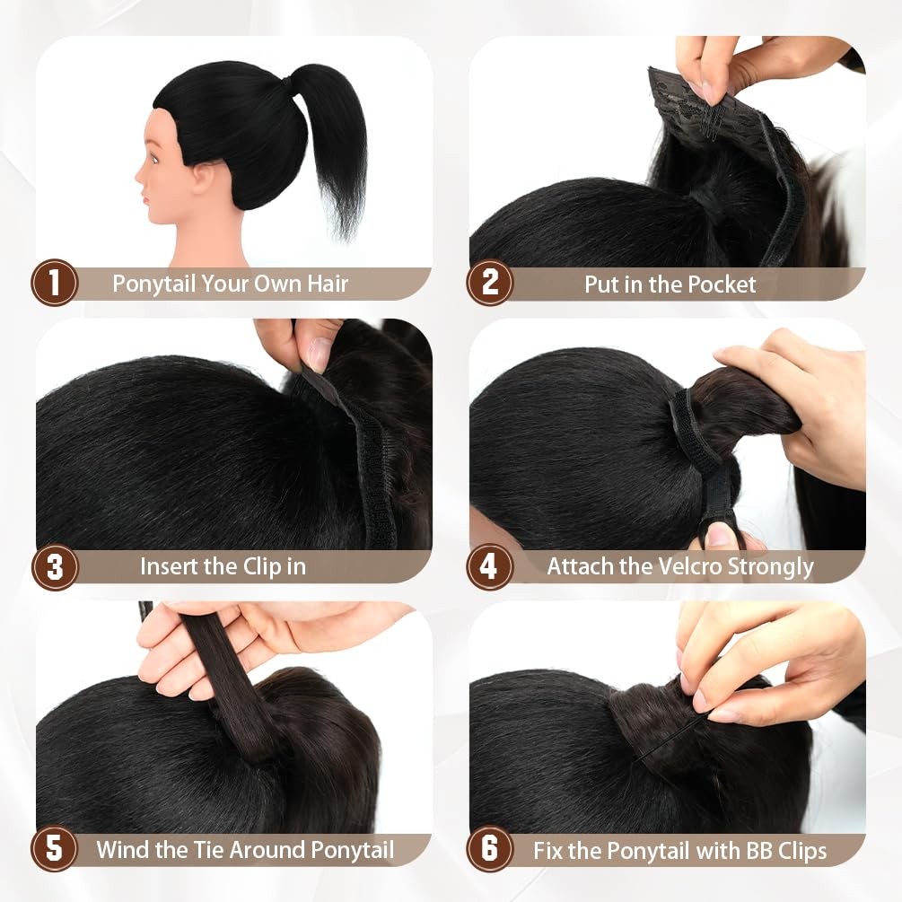 Amygirl Ponytail Extension Human Hair 14 Inch Dark Brown To Chestnut Brown
