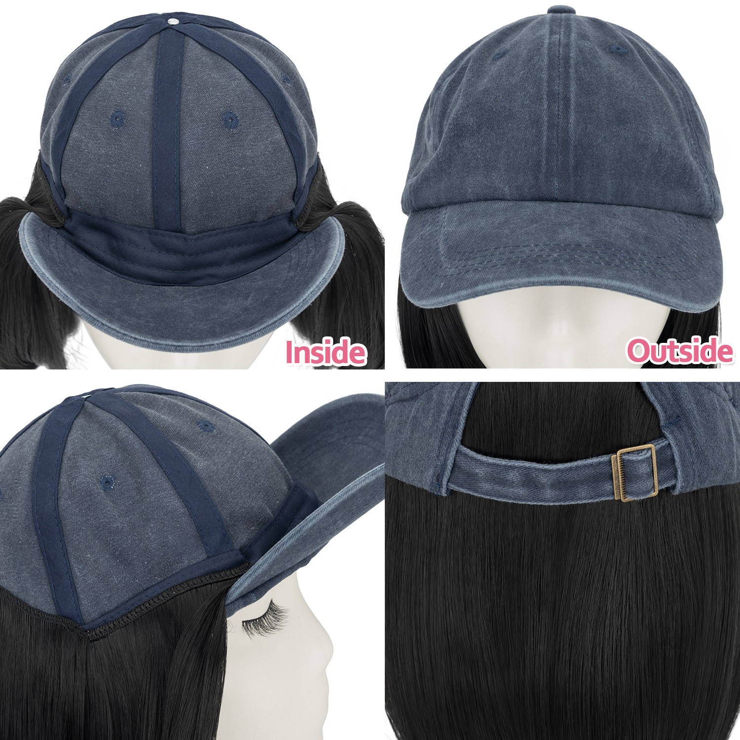 Baseball Cap Hat with Short Synthetic Hair,Baseball Hat Cap with Straight Hair M