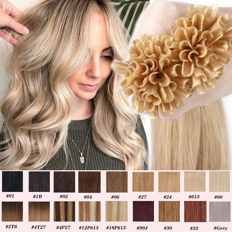 Keratin 100G U Nail Tip Remy Human Hair Extensions Balayage Blonde Pre Bonded 8A