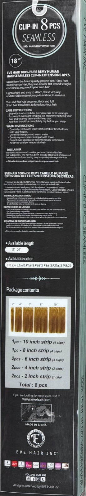 Eve Milano Pure Remy Virgin 100% Human Hair 22″ Seamless Clip-In Extension #2/27