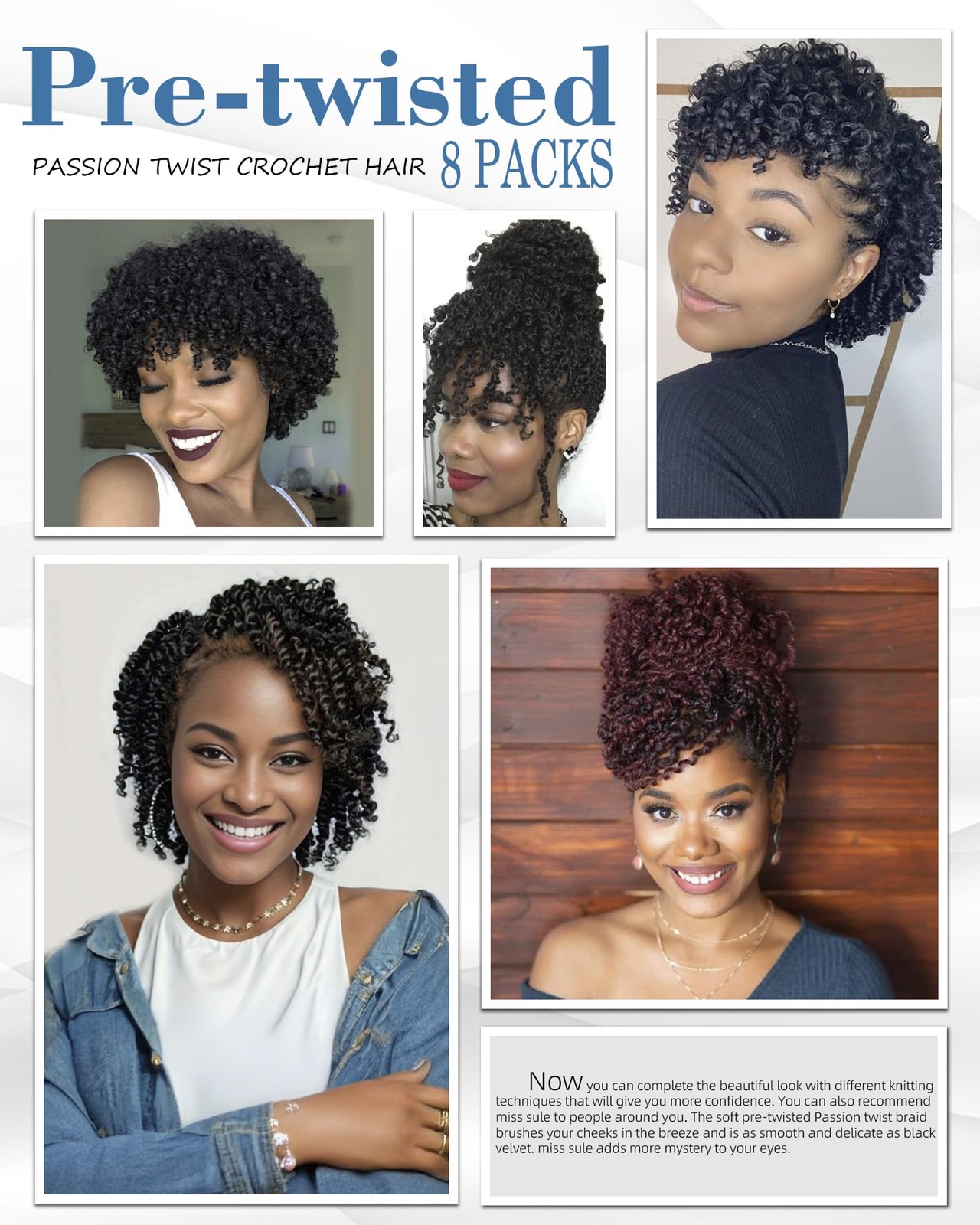 Miss Sula Short Passion Twist Crochet Hair For Black Women And Kidspre-Twisted