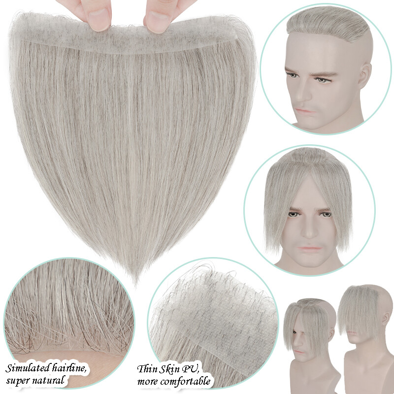 Mens Toupee 100% Remy Human Hair Frontal Receding Hairline Hairpiece Replacement