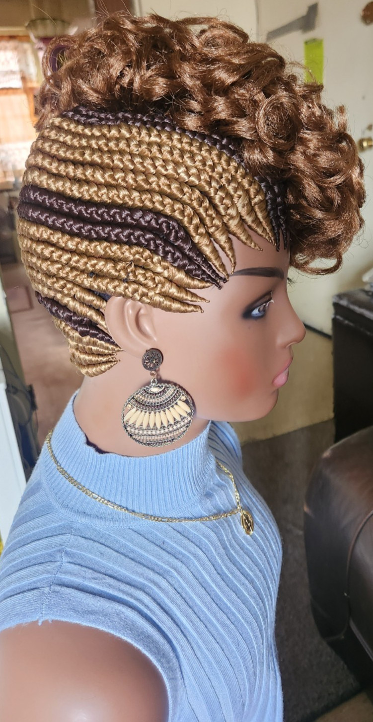 Fully Hand Braided box curly Mohawk braids cornrow wig Brown/Dark brown