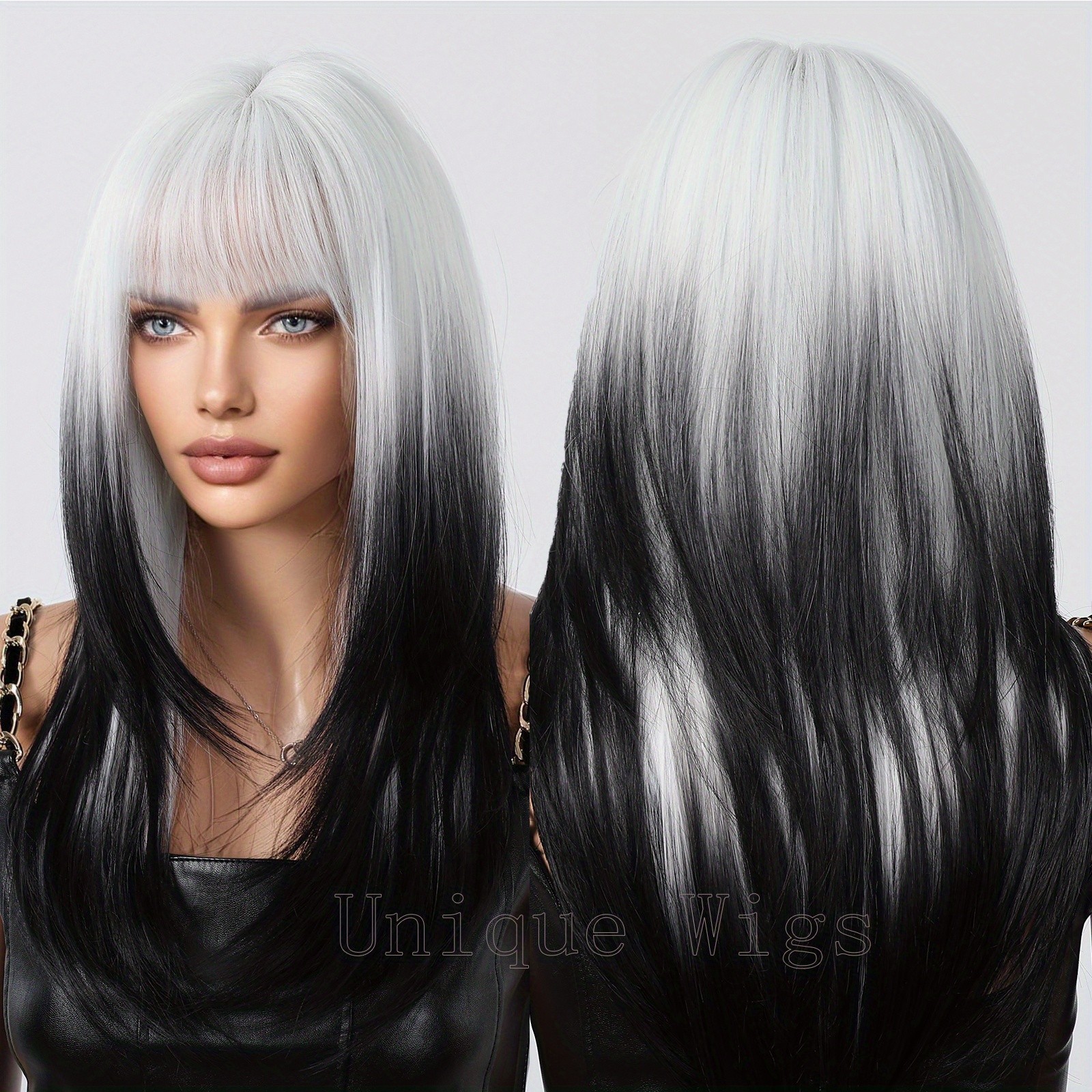 22 Inch Ombre Long Straight Wig Women’s Synthetic Hair Matte Finish Rose Net Cap