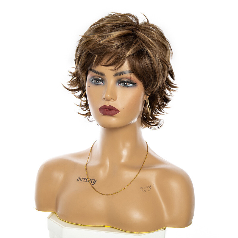 Short Shag Capless Wavy Layered Synthetic Hair Wigs for Women Daily Wigs