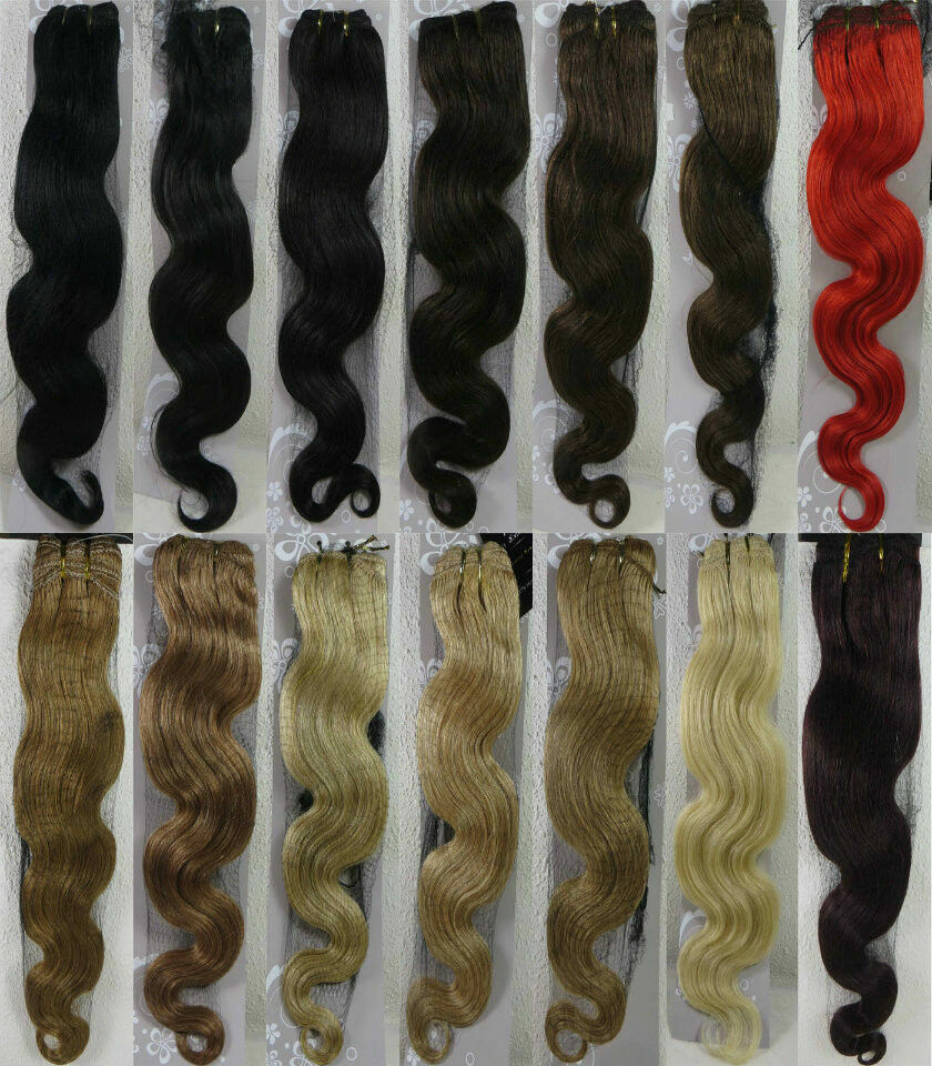 10″-26″ Remy Wavy Body Weft Human Hair Extensions 100g Black Brown Blonde