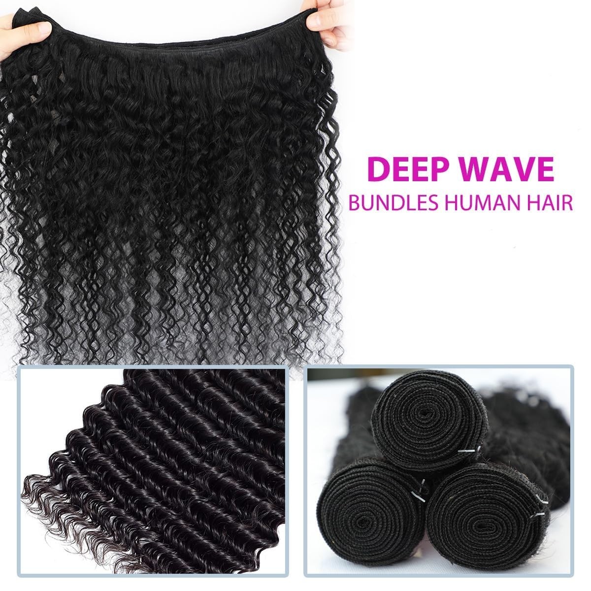 12A Deep Wave Human Hair Extensions 22-28 Inch Curly Bundles 100% Unprocessed Vi