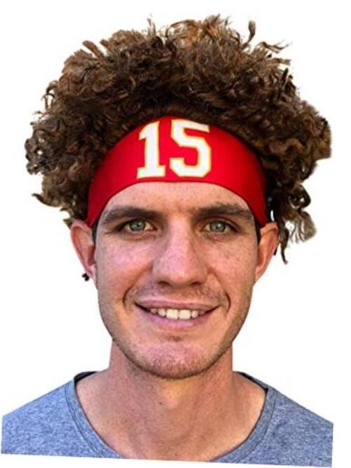 HandinHandCreations Mahomes Headband 15 Football Costume Red Color Party Wig