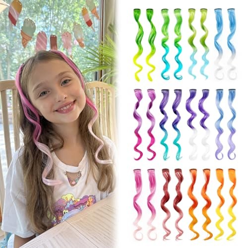 Mix Colored Hair Extensions for Kids, Girls Clip In Rainbow Multi Colors D
