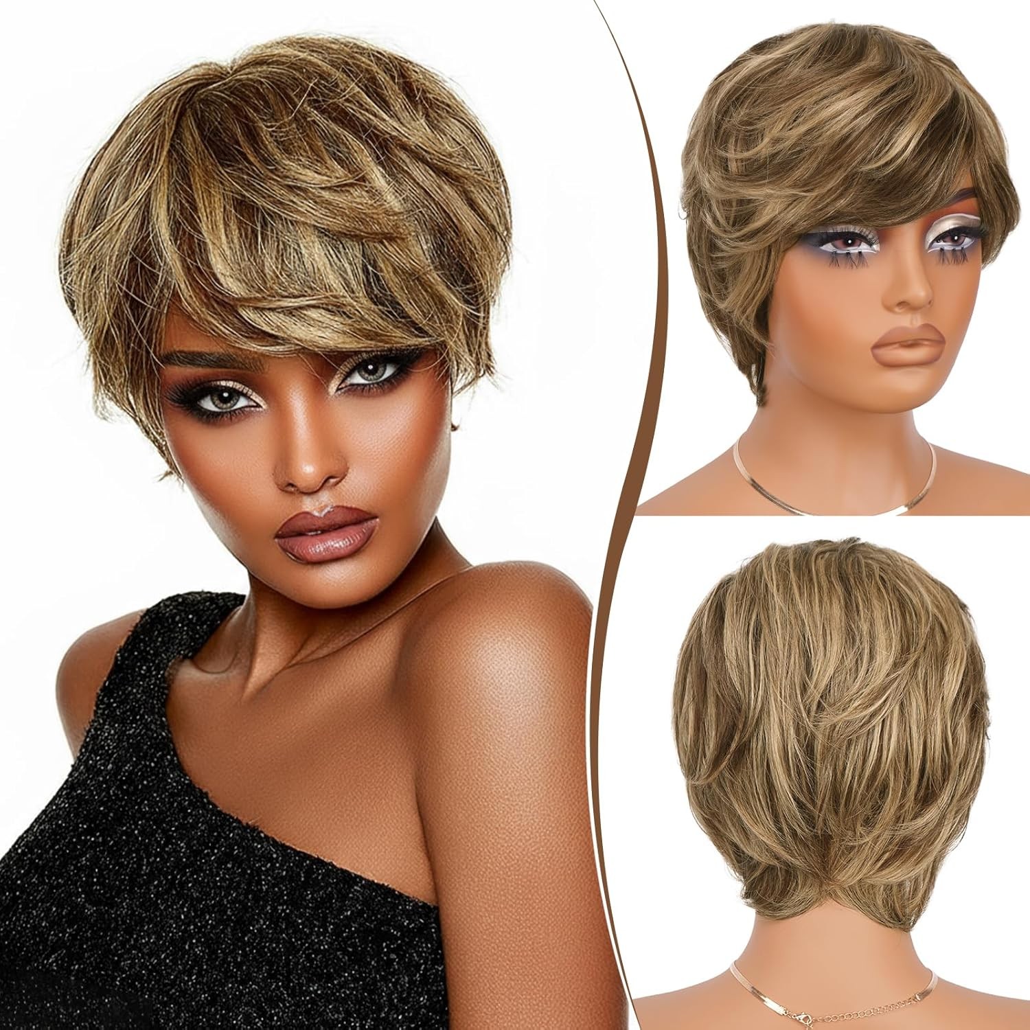 Pixie Cut Wig Synthetic Hair Short Wigs for Black Women with Bangs Natural Wig