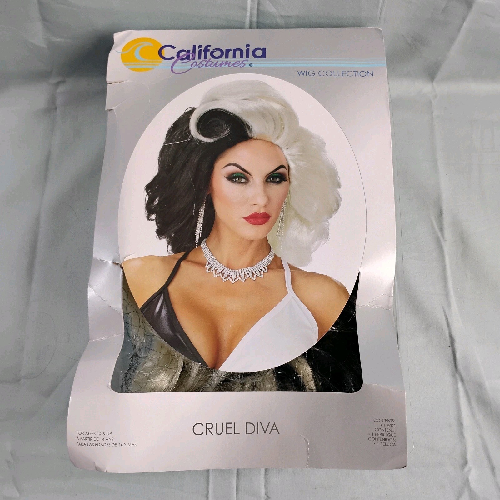 ​Cruella De Vil Wig Adult Black White Split Wavy Hair Costume NEW Cosplay