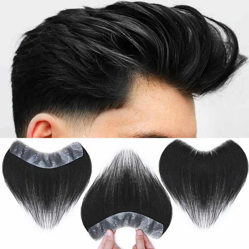 USA Thin Skin PU Wig Mens Toupee Forehead Real Remy Human Hair V Hairline Topper