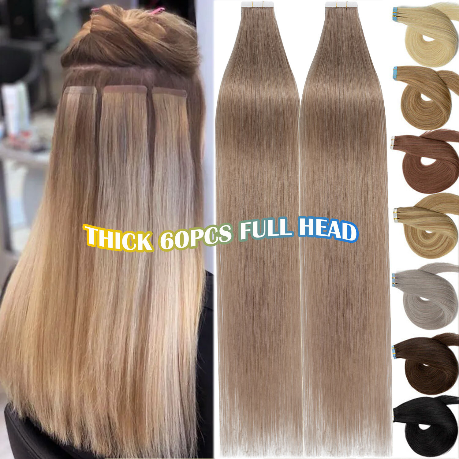 40PCS 100G THICK Tape In Skin Weft 100%Real Human Remy Hair Extensions Champagne