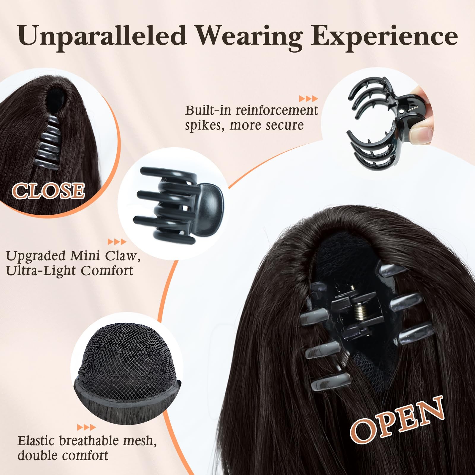 Claw Clip Ponytail Extension 12″ Black Brown 95g Short Wavy – Easy Clip In