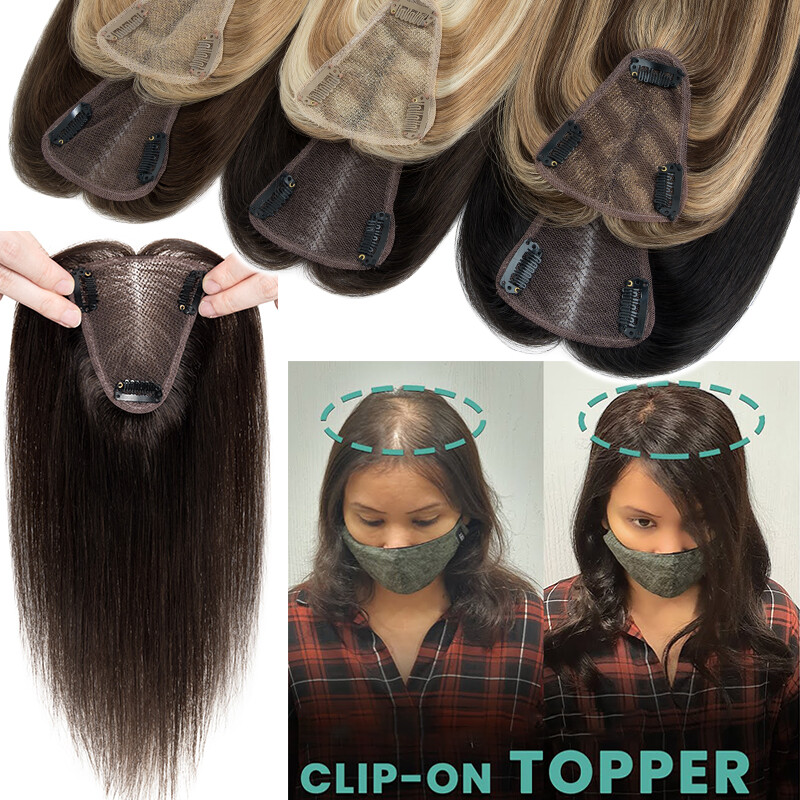 Free Part Human Hairpiece Hand-tied Lace Base Topper Clip In Remy Hair Extension
