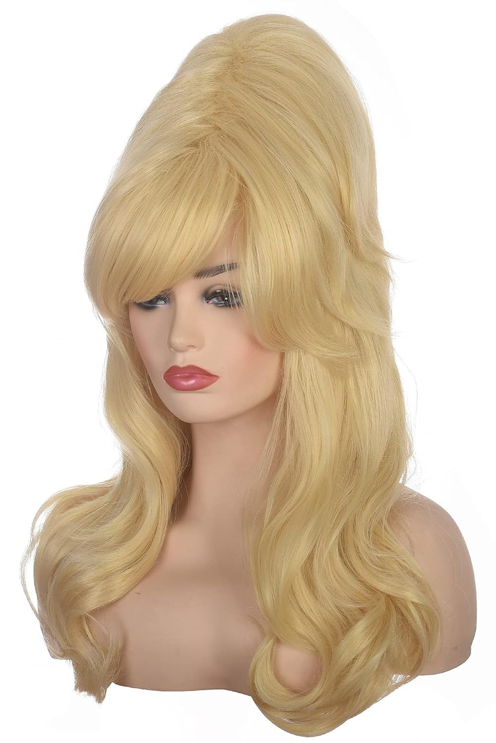 Women Blonde Beehive Wig Long Curly Wavy Bouffant Heat Resistant Synthetic Ha…