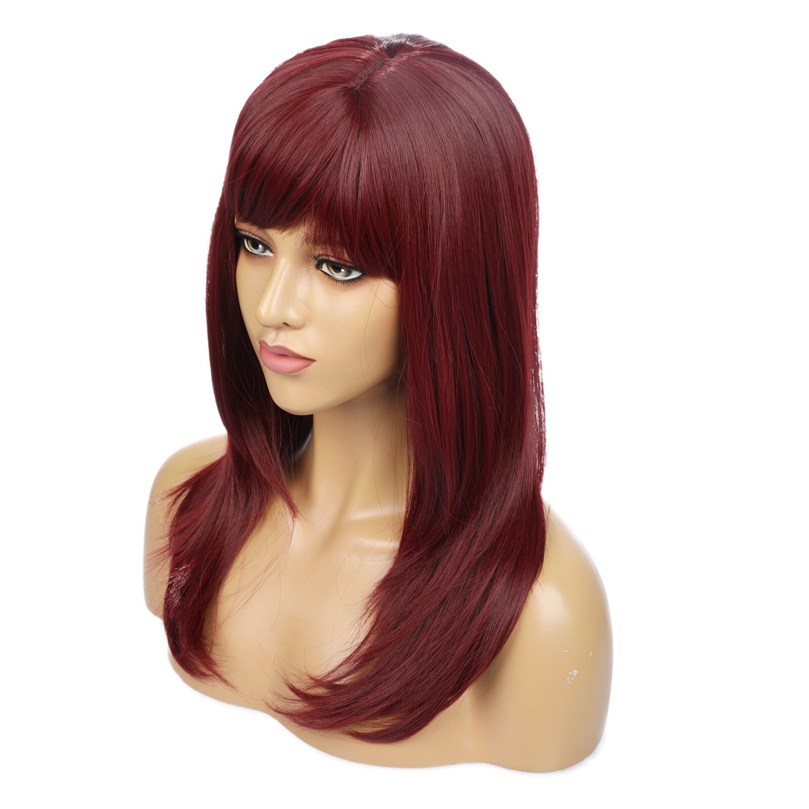 55cm Wine Red Fashion Wig For Women Chemical Fiber High Temperature Silk Wig