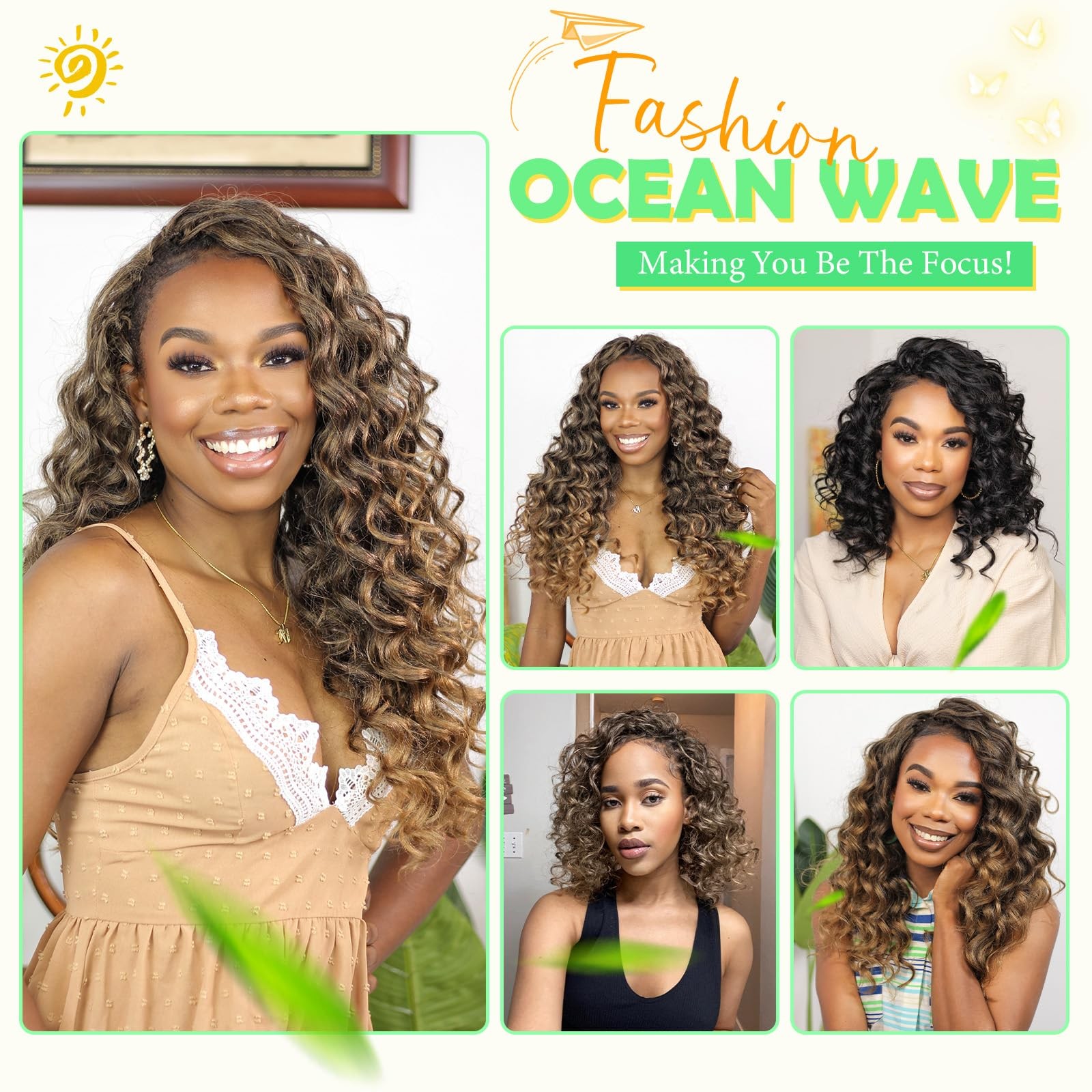 Ocean Wave Crochet Hair 9 Inch Water Wave Braiding 7 Packs Curly Black Women