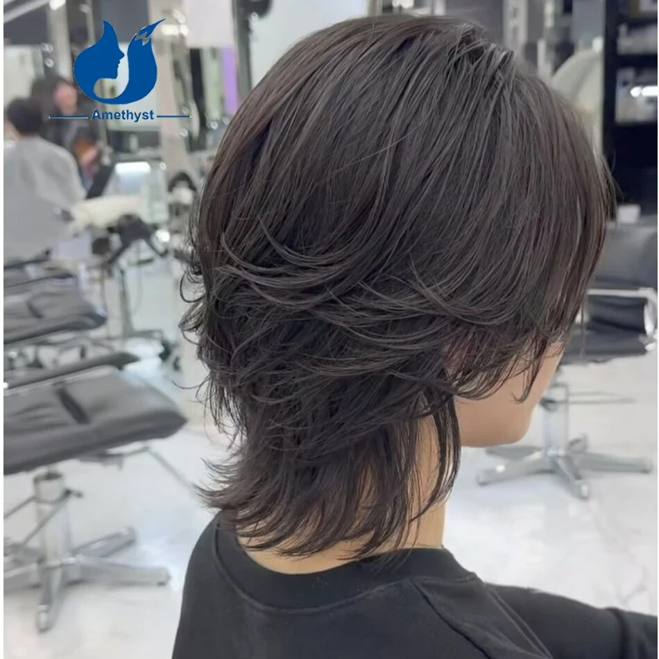 Layered Male 13×6 Lace Front Wig Brazilian Remy Human Hair Mullet Wave For Men