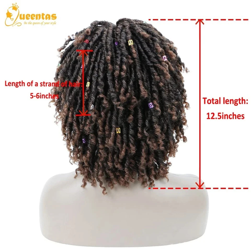 QUEENTAS Dreadlock Wigs for Black Women and Men Short Curly 12 Inch,