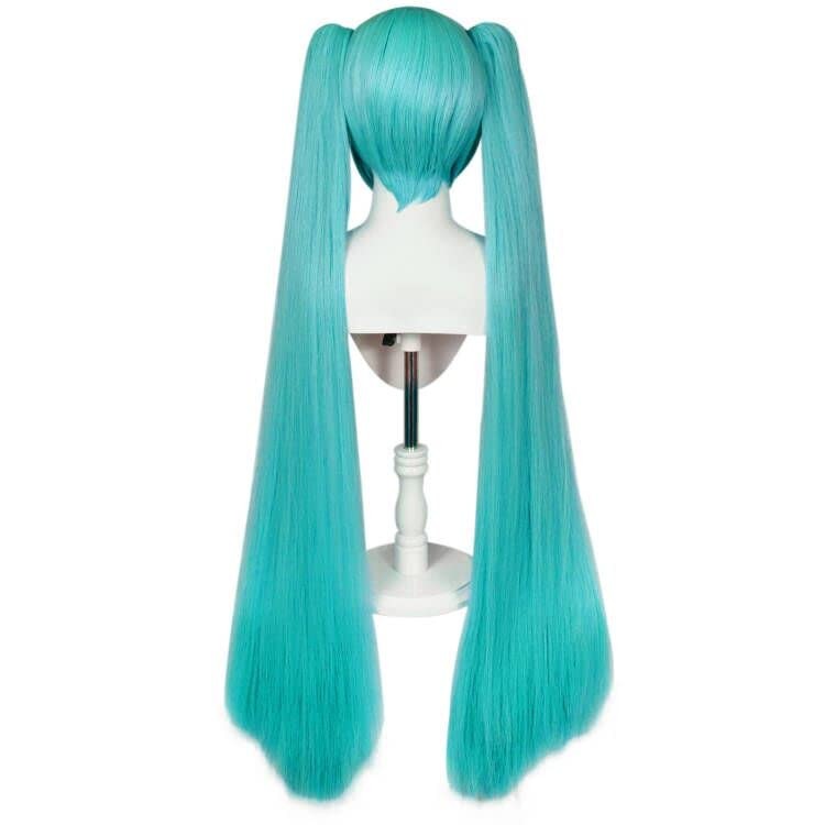 47 Inch Long Green Wig with Bangs for Women with Two Detachable Ponytails + W…