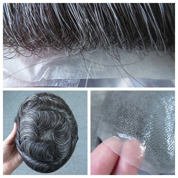 Mens Hair Replacement System Toupee 0.05mm Thin Skin Human Hairpieces BIO #1B30